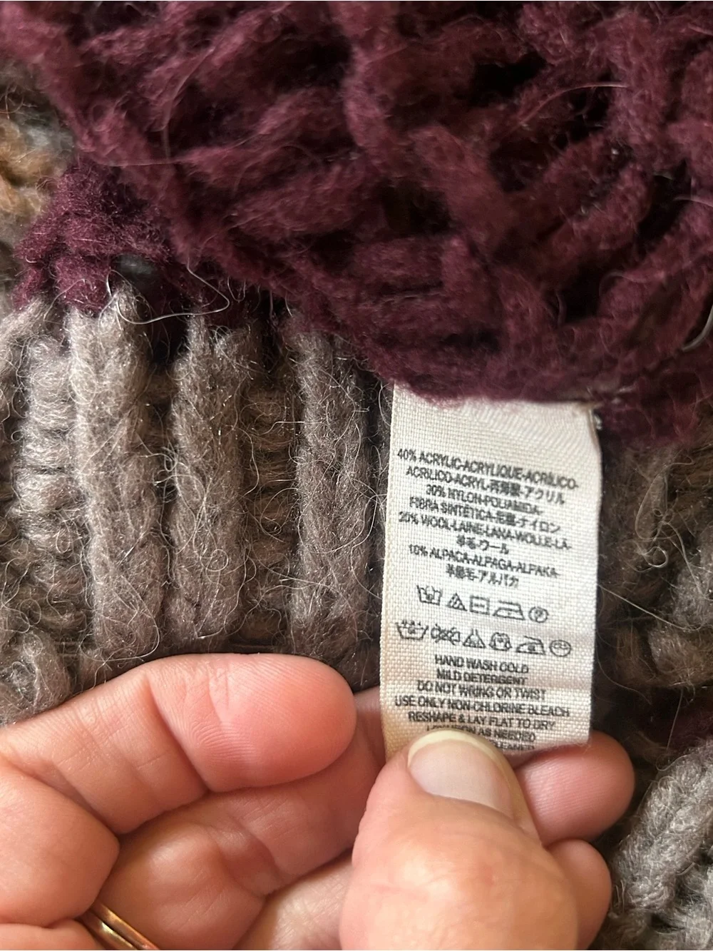 Free People Open Knit Crewneck Sweater in Burgundy and Gray